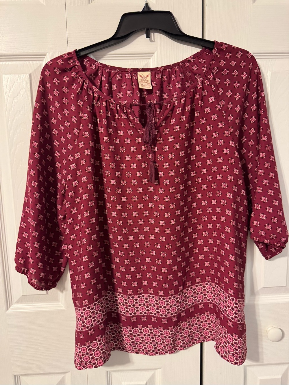 Faded Glory Burgundy Floral Peasant Top